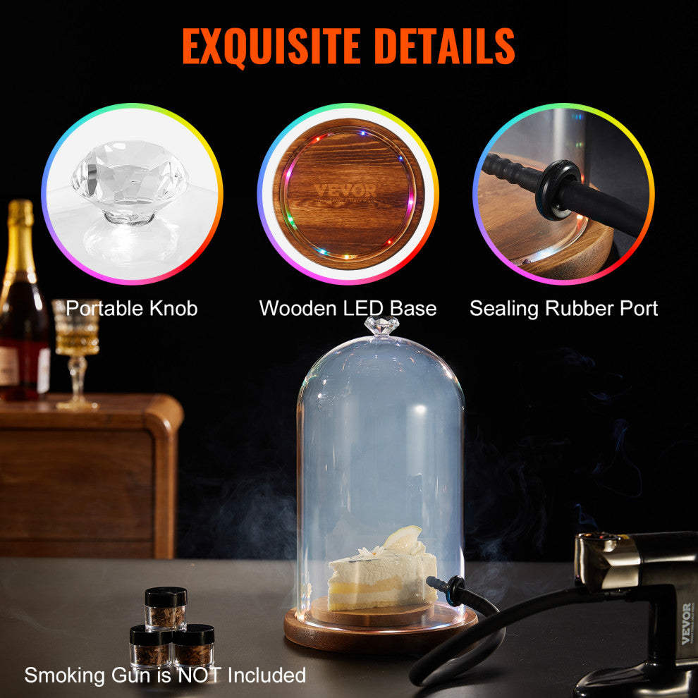 VEVOR Smoking Gun Accessory Glass Cloche Dome Cover for Smoke Infuser Wood Base