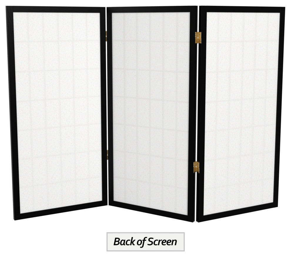 3' Tall Window Pane Shoji Screen, Black, 3 Panels