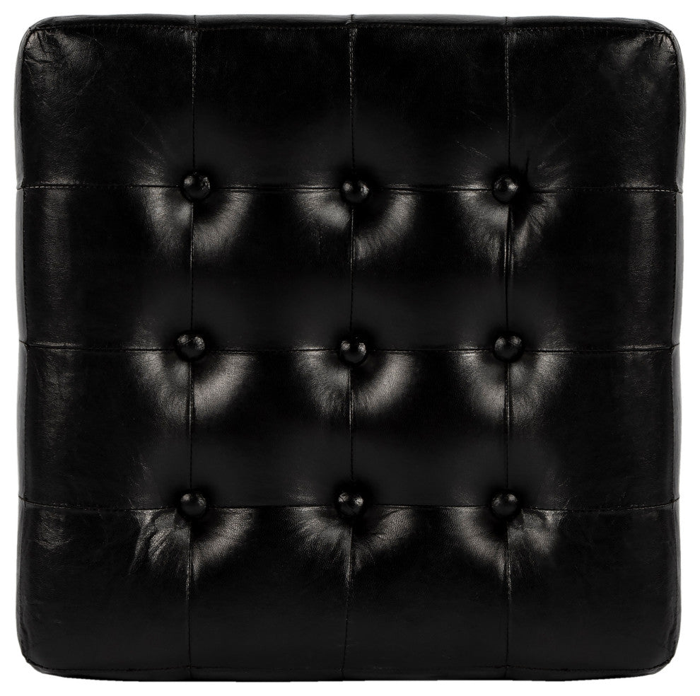 Butler Leon Leather Ottoman, Black