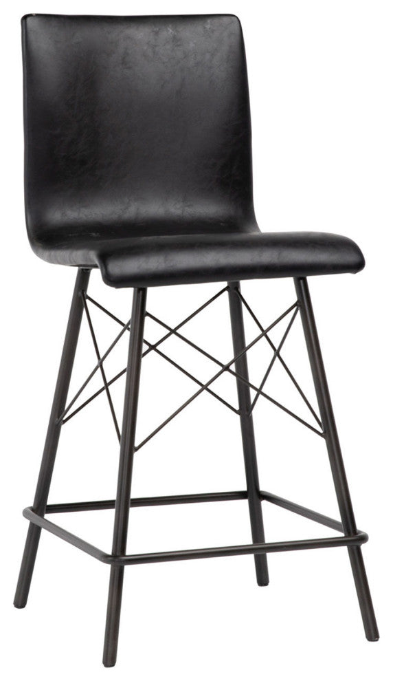 Black Leather & Iron Counter Stool