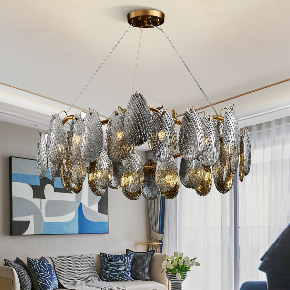 Zafferana Etnea | Round Smoke Gray Crystal Chandelier for Bedroom, Gray, 17"