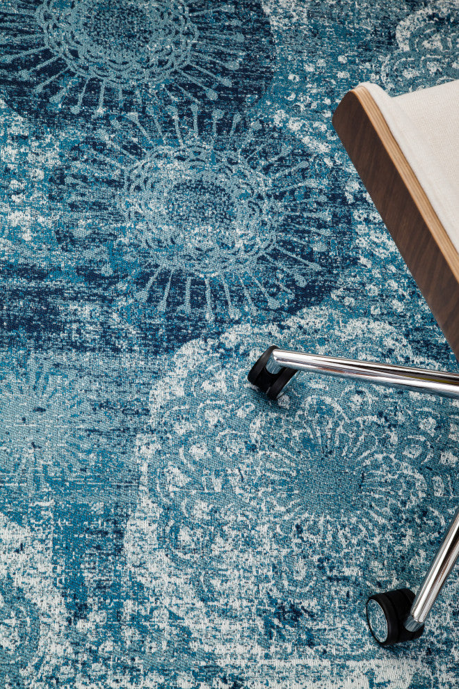 Maldives Blue and Ivory Rug'd Chair Mat, 40"x54", .5" Pile Height