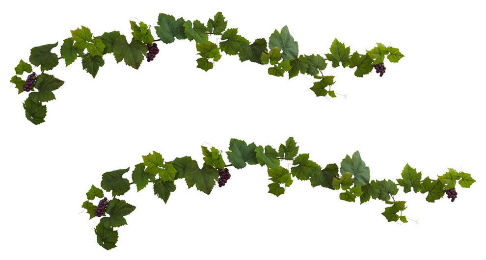 6' Grape Leaf Deluxe Garland With Grapes, Set of 2