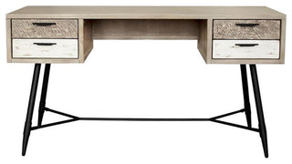 Armen Living Bridges 4-Drawer Modern Wood Desk in Natural/Gray