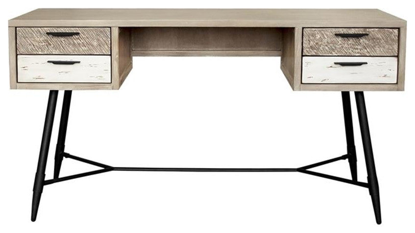 Armen Living Bridges 4-Drawer Modern Wood Desk in Natural/Gray