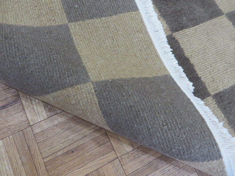 4x6 Handmade Checkered Brown Gold Tufenkian Tibetan Oriental Rug