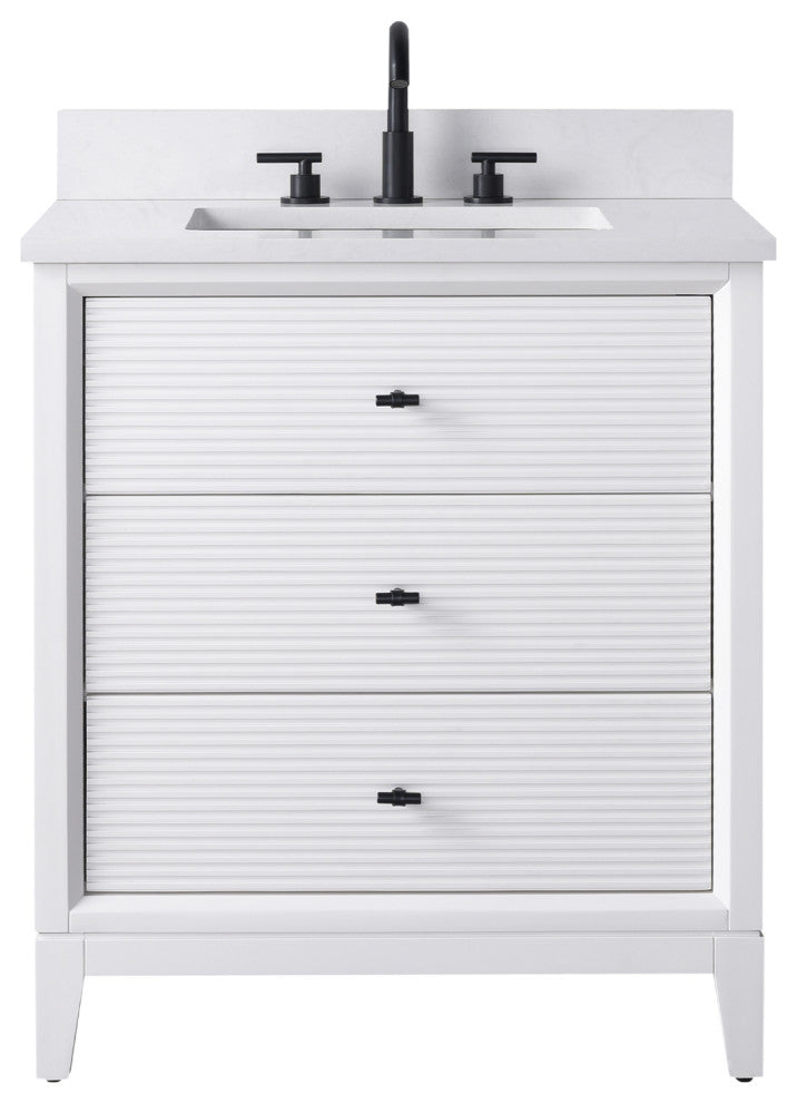Vanity Art Bathroom Vanity with Engineered Marble Top and Sink, White, 30", Matte Black