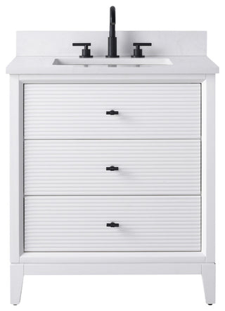 Vanity Art Bathroom Vanity with Engineered Marble Top and Sink, White, 30", Matte Black