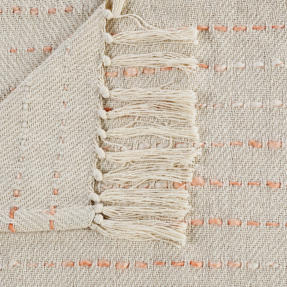Shimmer Stripe Woven Throw Blanket with Fringe, Peach
