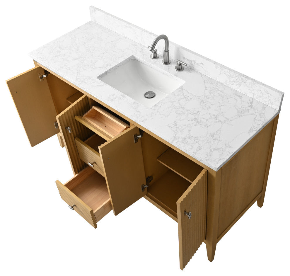 Vanity Art Freestanding Vanity, Natural Oak, 60", Single Sink, Brushed Nickel