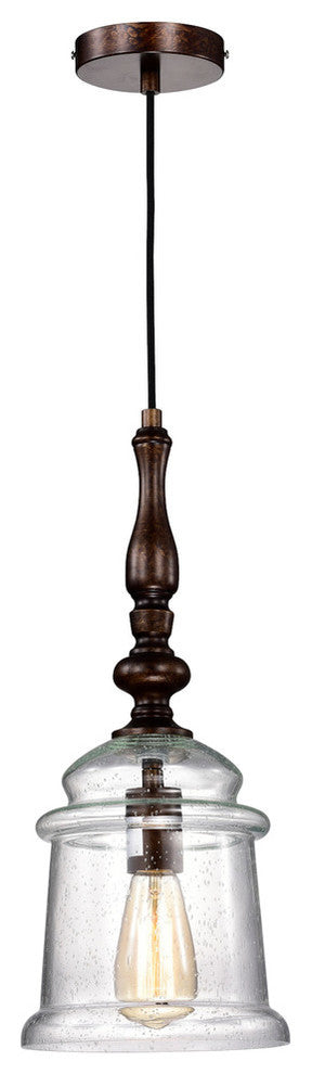 1-Light Oil Rubbed Bronze Pendant With Glass Bell Jar Shade