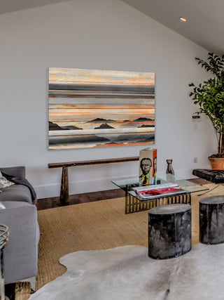 "Desert Mountains" Painting Print on White Wood, 45"x30"