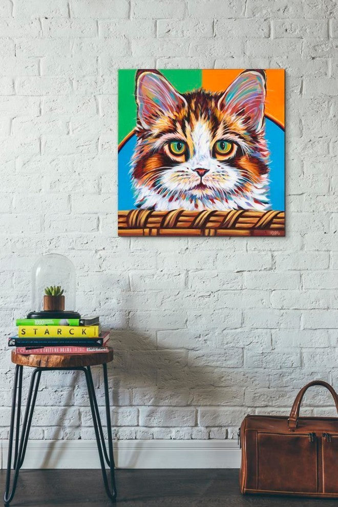Kitten in Basket II' by Carolee Vitaletti Giclee Canvas Wall Art, 26"x26"