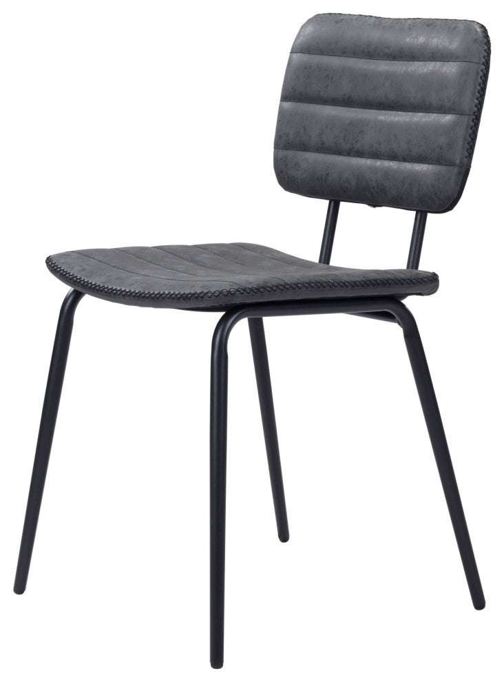 Dining Chair, Set of 2, Faux Vinyl Leather, Steel, Vintage Black, Cafe Bistro