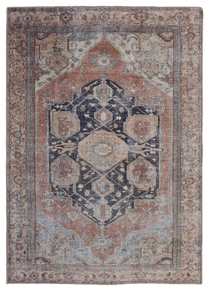 Weave & Wander Prescott Machine Washable Area Rug, Brown/Rust, 5'3"x7'6"