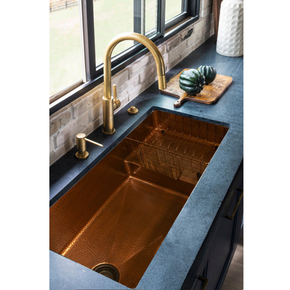 X Studio Dearborn Copper STEPPE Undermount Kitchen Sink, Hand Hammered Copper