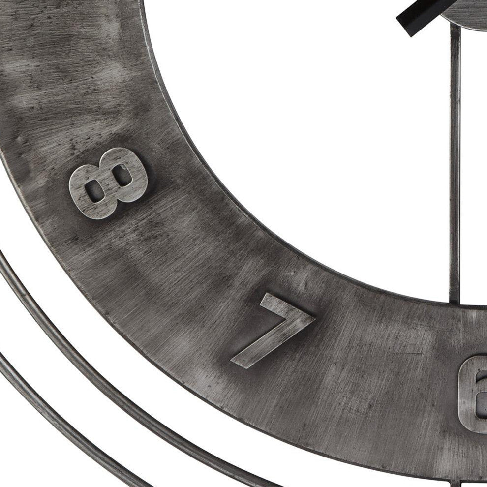 Benzara BM209373 Industrial Round Metal Wall Clock With Roman Numerals, Gray