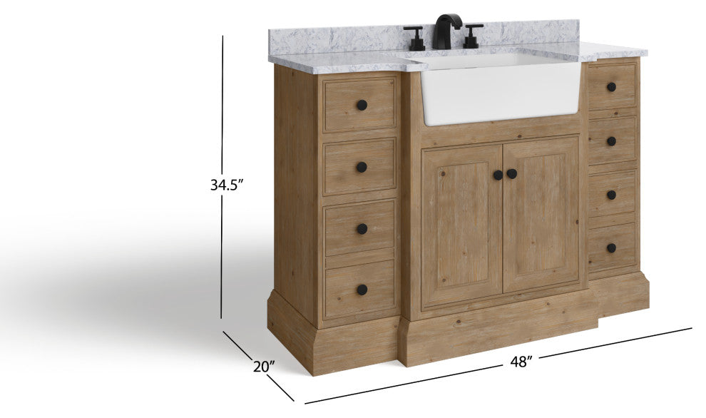 Fermo Bath Vanity, Weathered Fir, 48", Marble Top, Single Sink, Freestanding