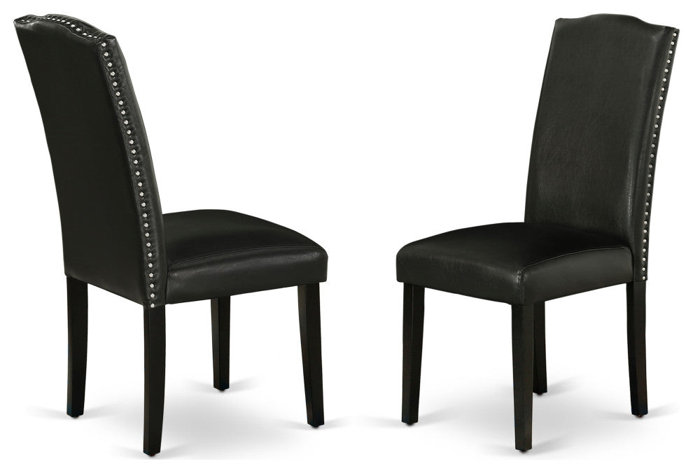 5Pc Dining Set, Nail Head Parson Chairs, Butterfly Leaf Table, Black