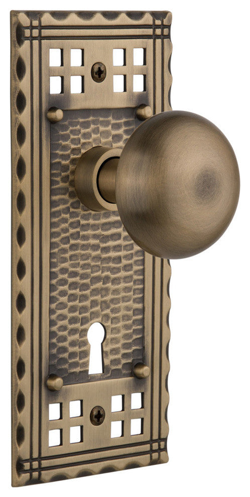 Craftsman Plate Privacy New York Knob, Antique Brass