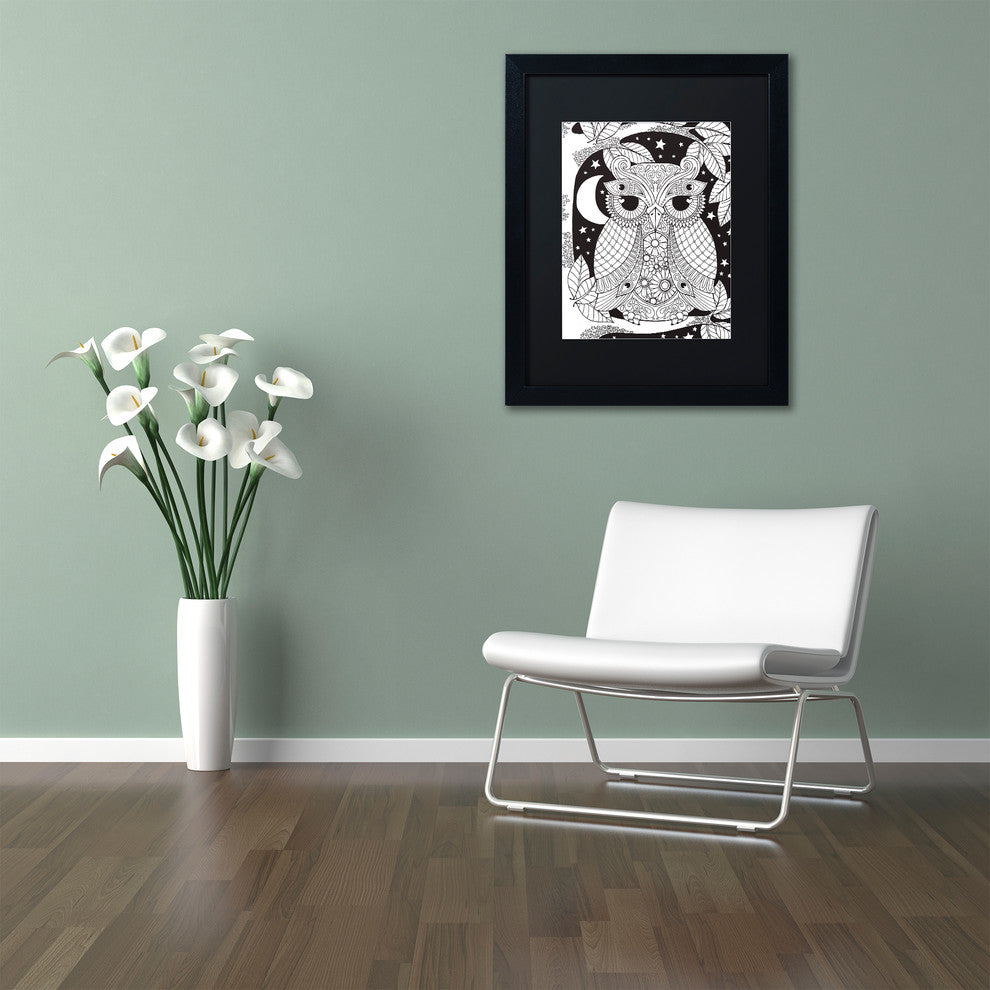 Hello Angel 'Owl on a Branch' Art, Black Frame, Black Mat, 14x11