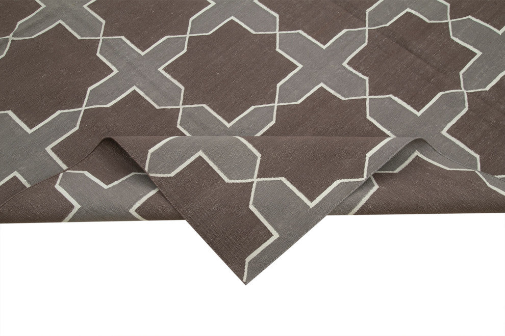 Rug N Carpet - Handmade Wool 8' 0'' x 9' 8'' Geometric Dhurrie Kilim Rug