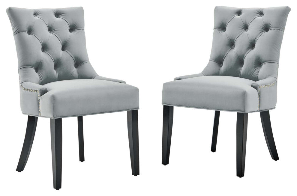 Regent Tufted Performance Velvet Dining Side Chairs, Set of 2 Light Gray