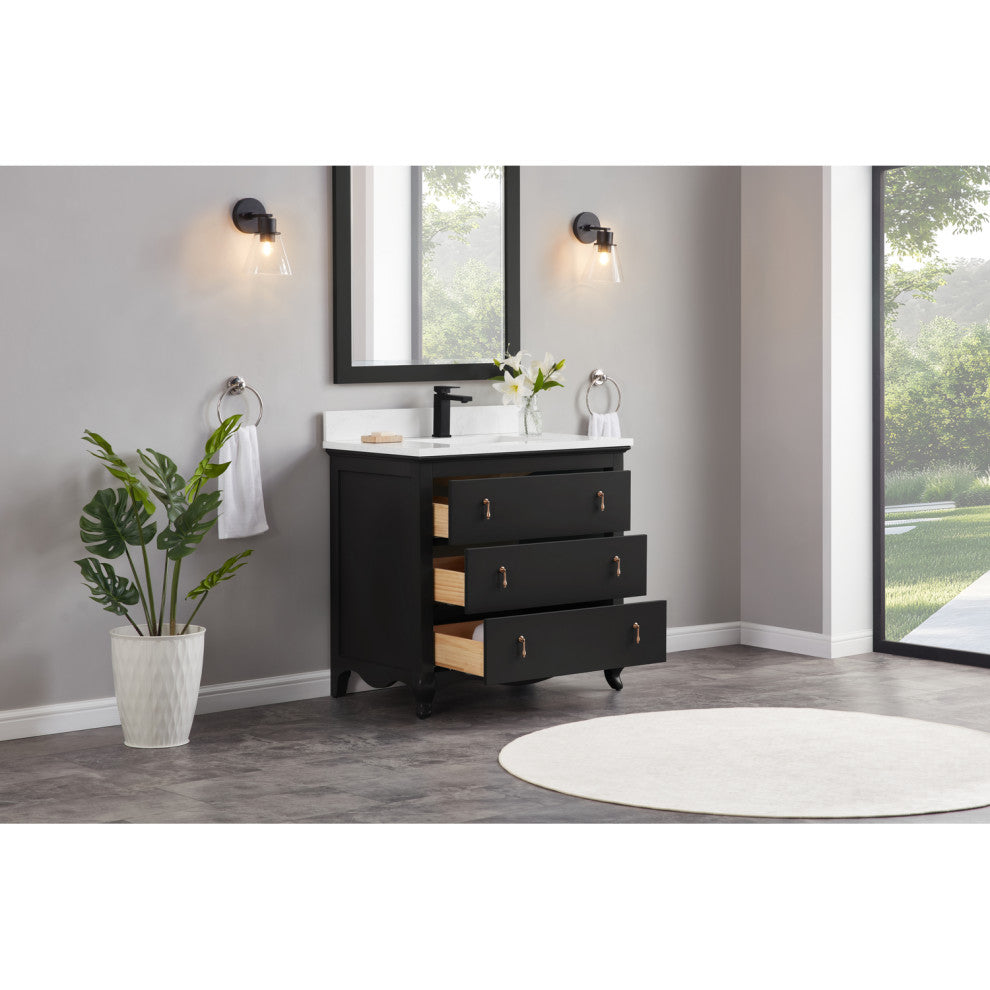 Legion Furniture WS2512 Series Bathroom Sink Vanity, Tricorn Black, 36", Artificial Stone Top, Single Sink