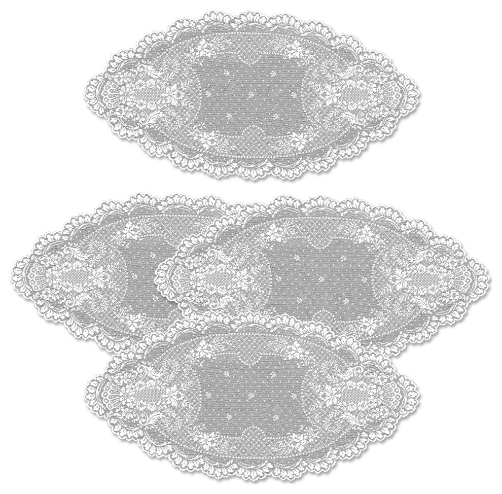 Floret 14"x28" Doily, Set of 4, White