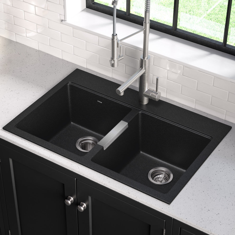 33" Drop-in Undermount Granite Kitchen Sink With Garbage Disposal