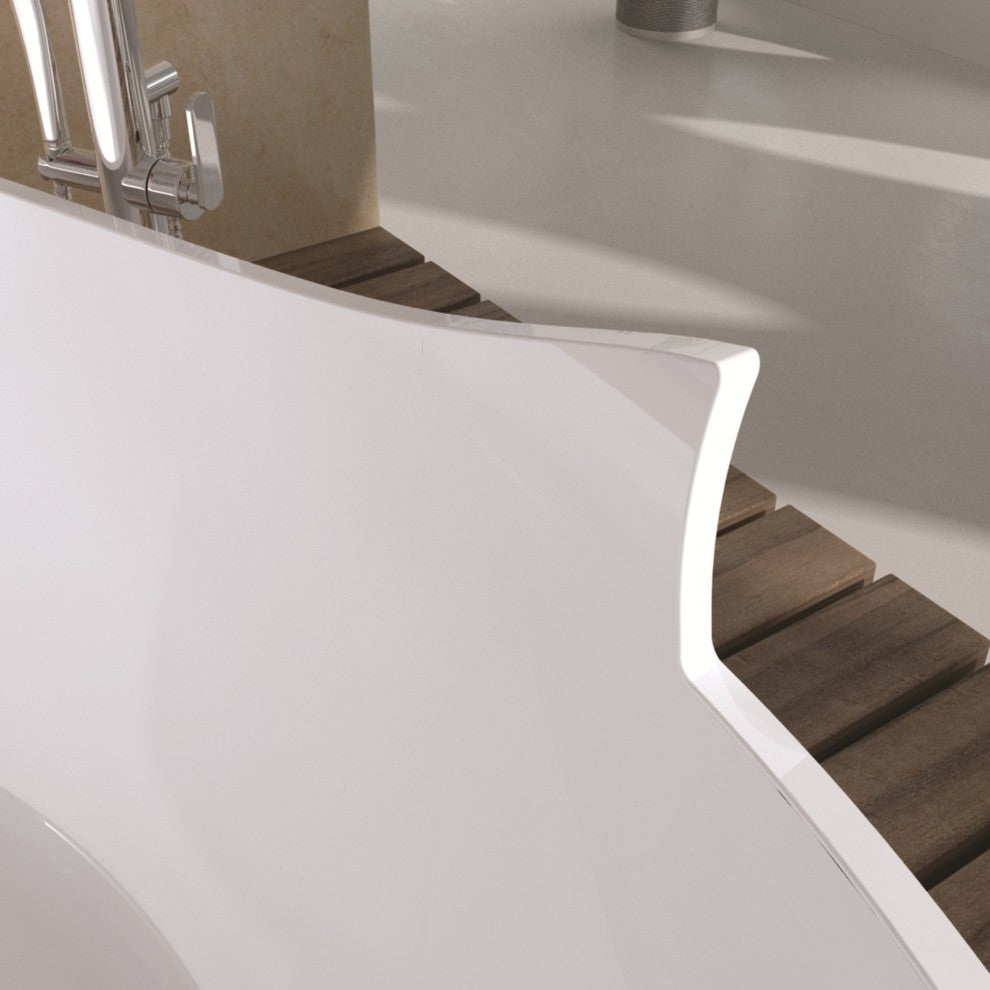ADM Circular Freestanding Bathtub, Glossy White, 70.9"