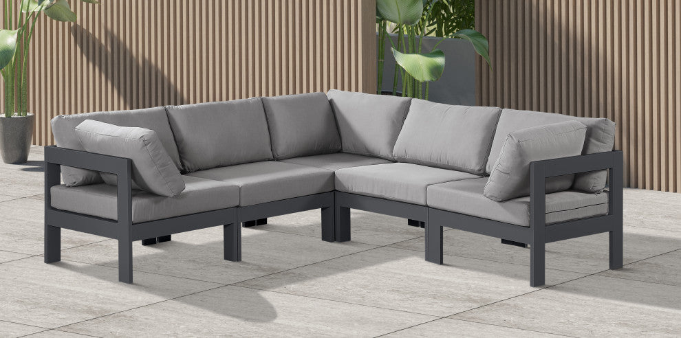 Nizuc Water Resistant Patio L-Shaped Modular Sectional, Gray, 5-Piece: 2 Armless Chair, 3 Corner Chair, Dark Gray Aluminum Frame