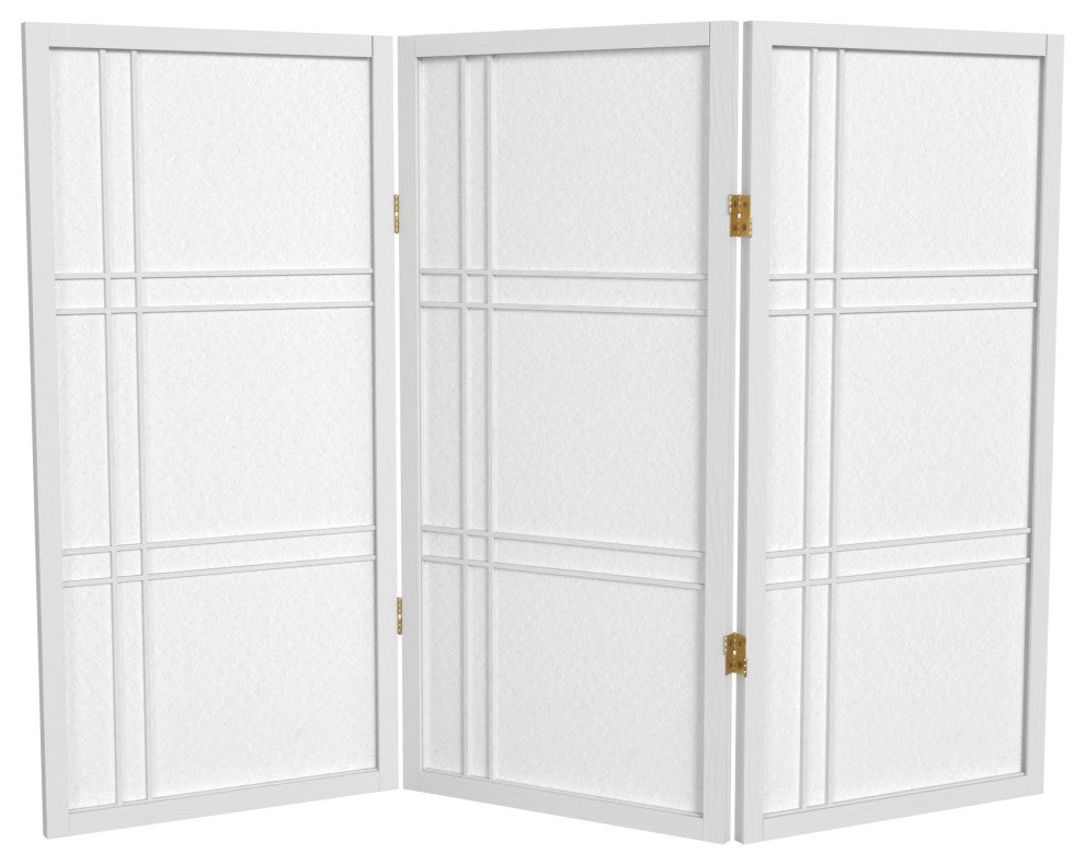 3' Tall Double Cross Shoji Screen, White, 3 Panels