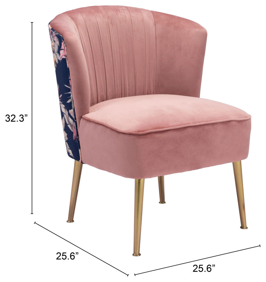 Tina Accent Chair Pink, Gold & Foliage Print