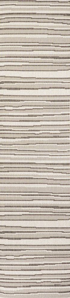 Castara Wavy Stripe Modern Indoor/Outdoor Area Rug, Cream/Dark Gray, 2x8