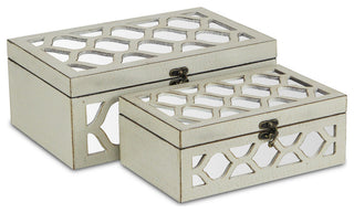 Moroccan Mirrored Wooden Boxes, Blue, Set of 2, White