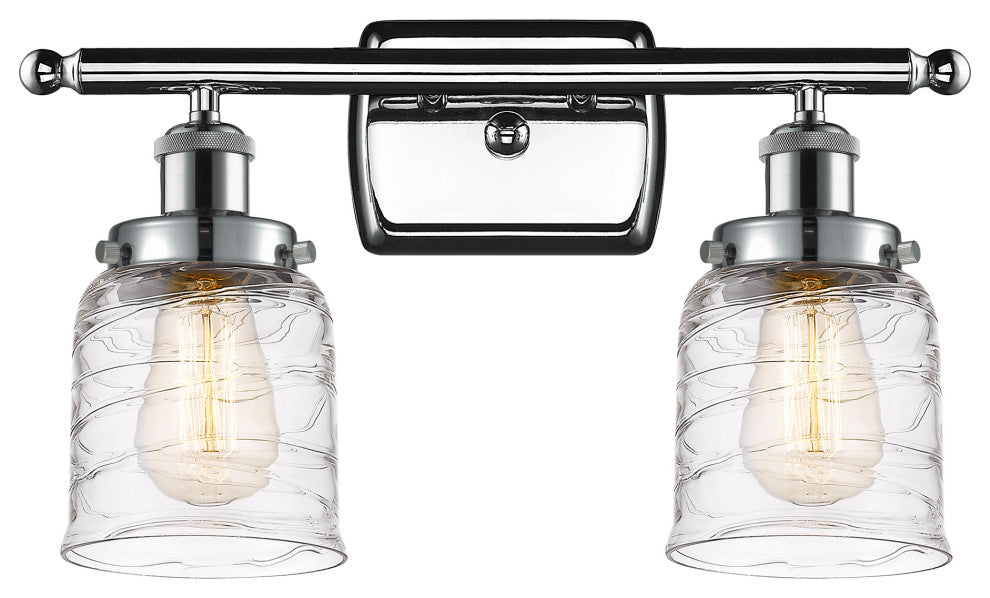 Small Bell 2 Light Bath Vanity Light, Polished Chrome, Deco Swirl