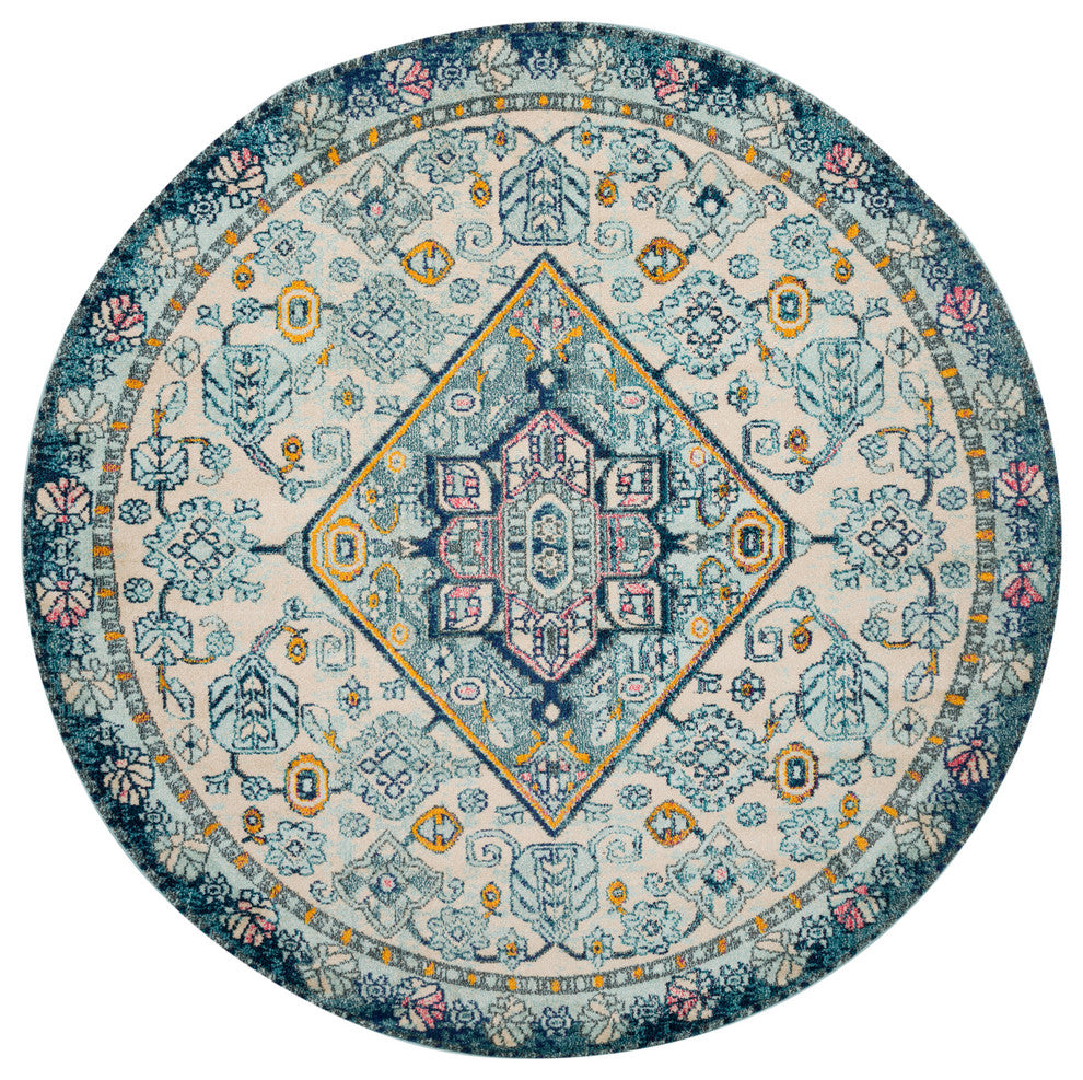 Aqua,Navy, Blue, Nadia Area Rug by Loloi II, 5'0"x5'0" Round