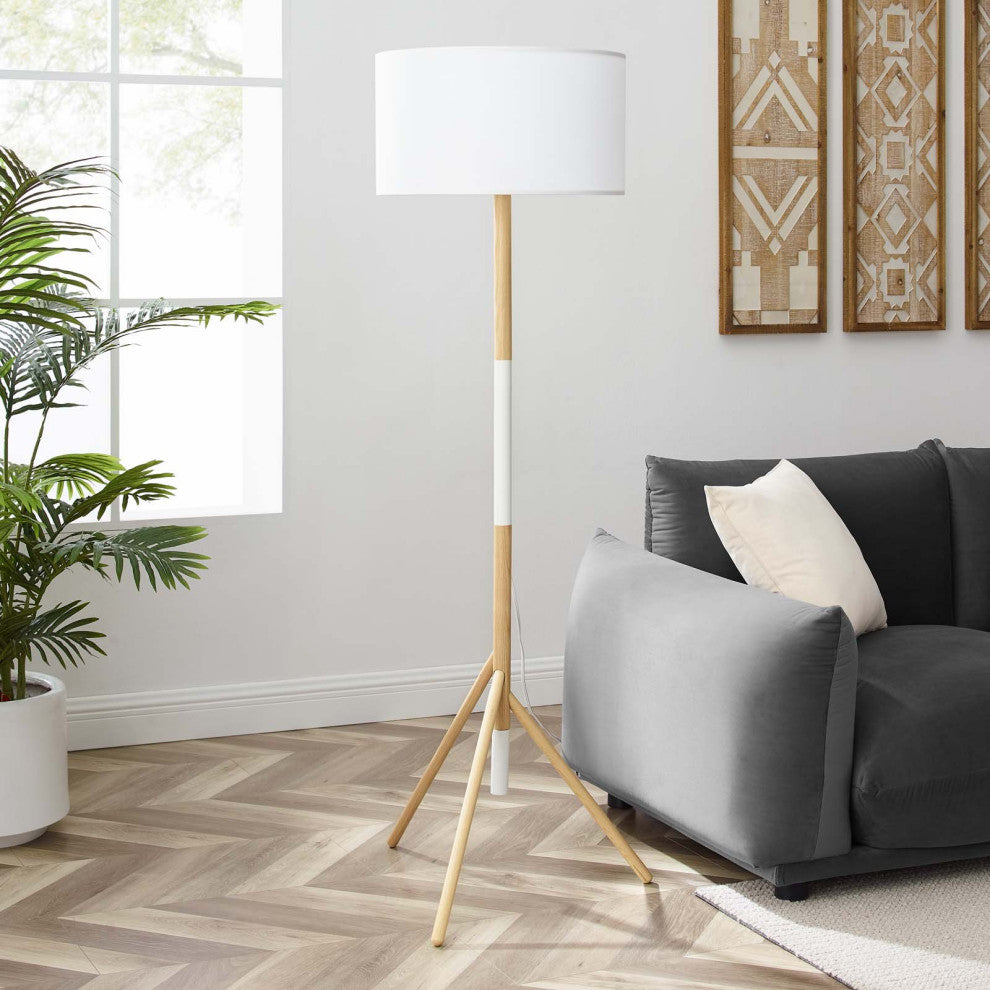 Floor Lamp Light, White Natural, Wood, Modern, Mid Century Bistro Hospitality