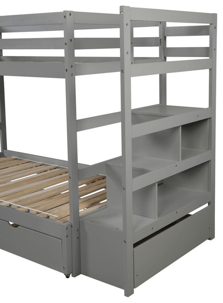Gray Twin Over Twin Contemporary Bunk Bed With Stairs