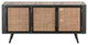 Rustic Black Natural and Rattan Media Cabinet With Three Doors