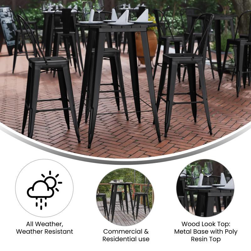 Declan Commercial Indoor/Outdoor Round Bar Top Table, 30", Black