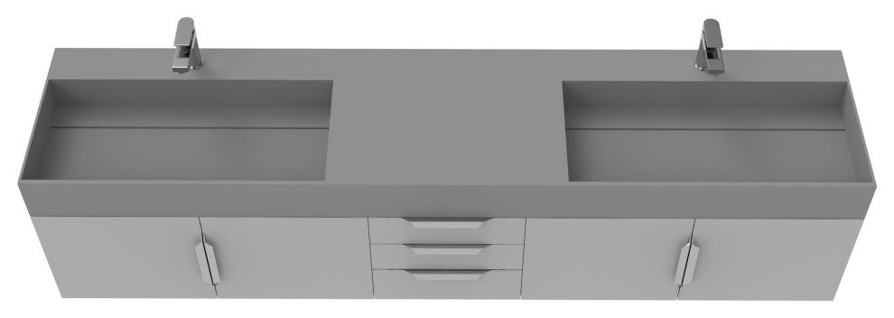 CastelloUSA Amazon 84" Wall Mounted Bathroom Vanity Set, Gray, Gray Top, Chrome Handles