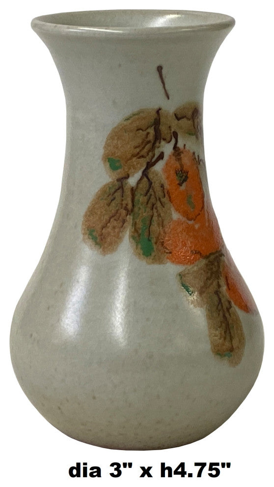 Handmade Ceramic Off White Gray Flower Graphic Jar Vase Hws1343