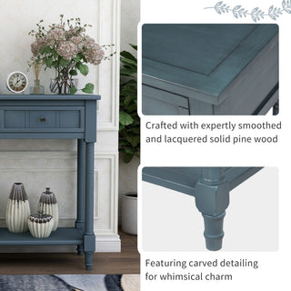 Console Table with Two Drawers and Bottom Shelf, Navy