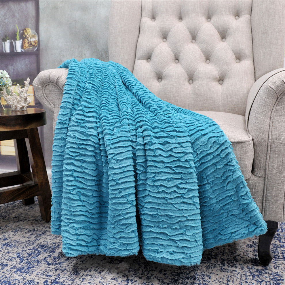 Air Brushed Colleen Oversized Faux Fur Throw Blanket, Baltic Blue, 60x70