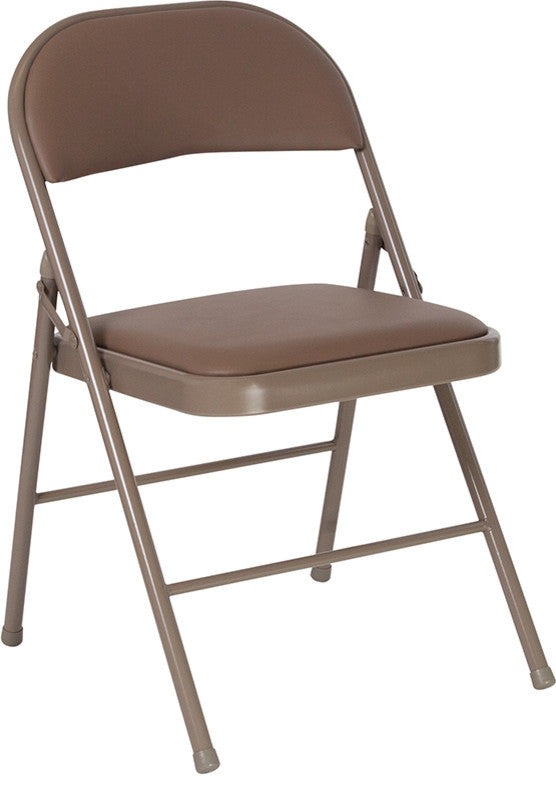 HERCULES Series Double Braced Vinyl Folding Chair, Beige