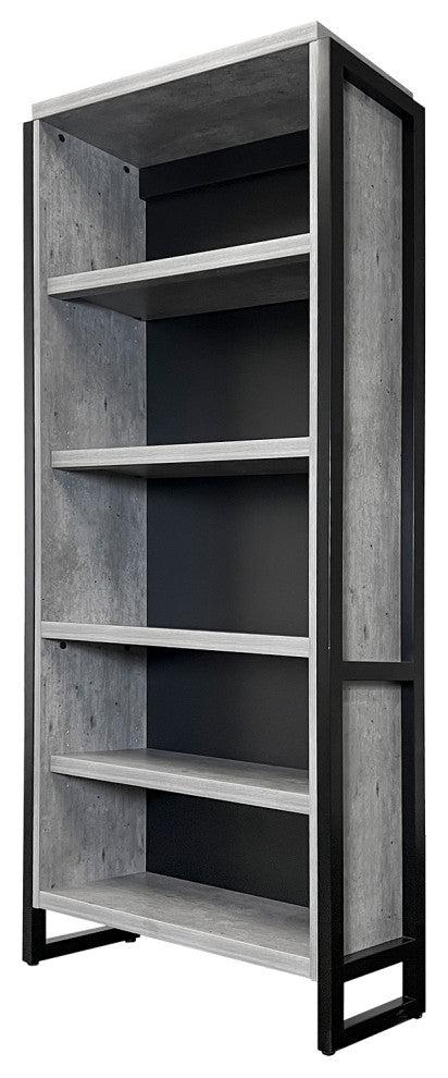 Modern Open Wood Laminate Bookcase, Fully Assembled, Concrete Gray