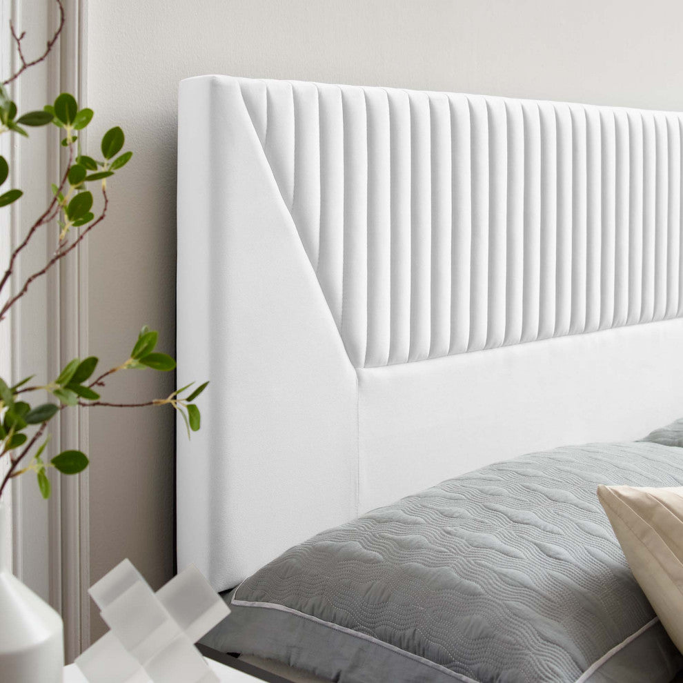 Patience Channel Tufted Performance Velvet Twin Headboard, White