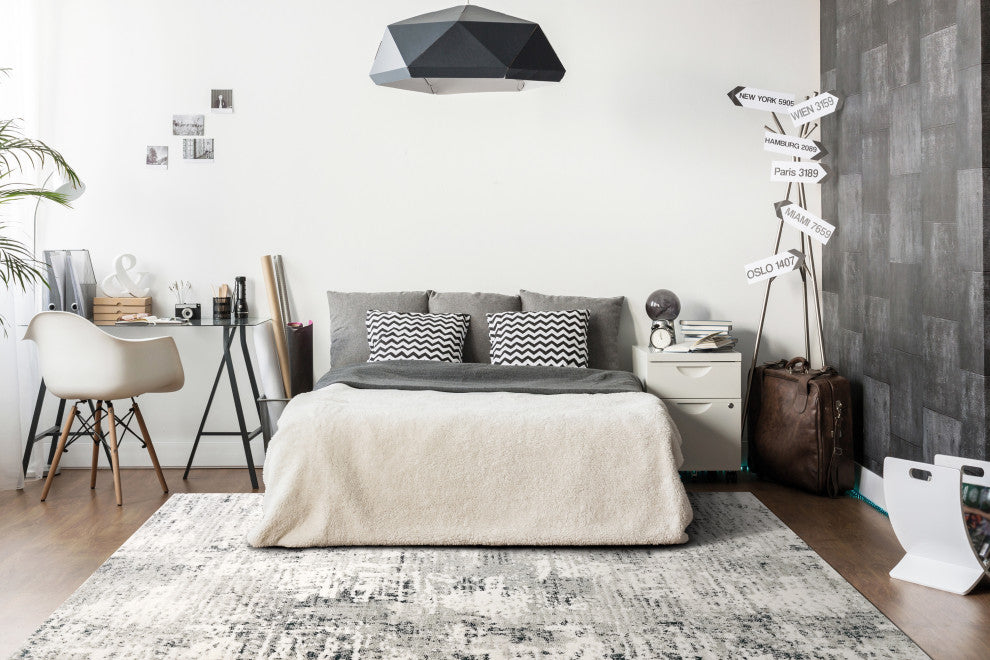 Troya Ivory And Blue Area Rug, 7.10''X10.10''